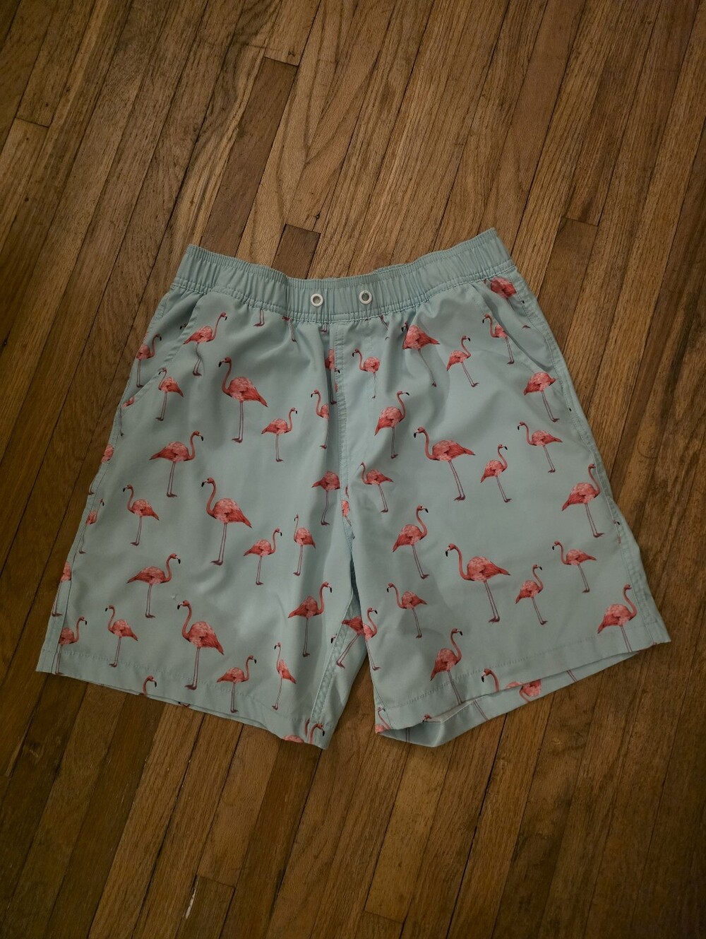 Light Aqua Flamingo Print Men's/Unisex Shorts - Never Worn! Like New!